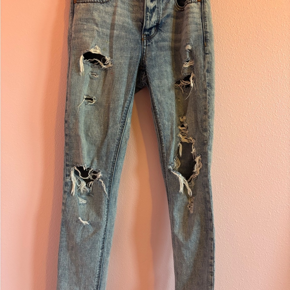American Eagle Outfitters Blue Boyfriend Jeans with Distressed Details